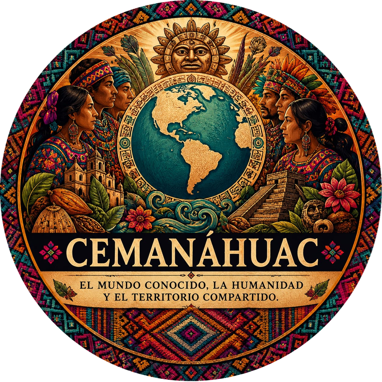 Emblema de Cemanáhuac: pueblos originarios de América en torno al mundo